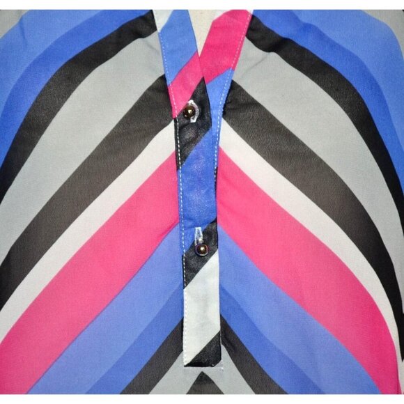 NY Collection Ladies 2X Chiffon Semi Sheer Chevron Stripe Blouse Top Half Button - Picture 3 of 14
